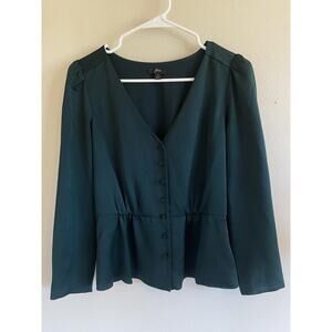 J. Crew Emerald Green Vneck Button Front Blouse Shirt Top Holiday Party Office 2